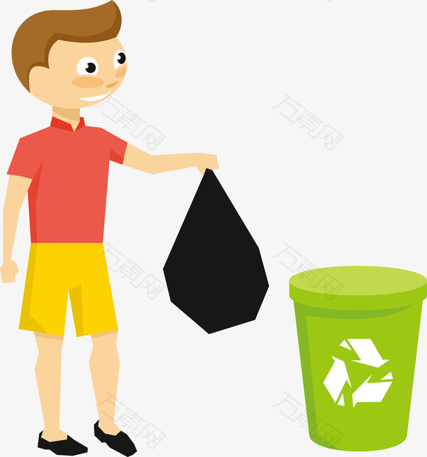 一个正在扔垃圾的男孩
