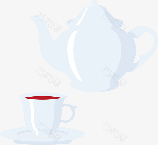 矢量手绘卡通下午茶茶碗茶壶素材