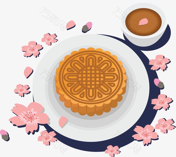 粉色花朵中秋月饼