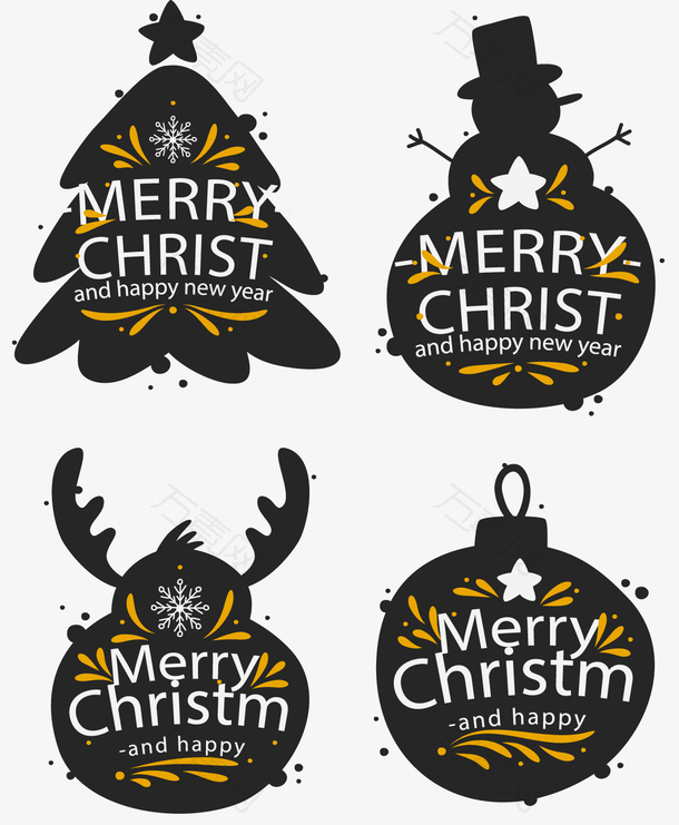 黑色风格圣诞节复古标签设计
