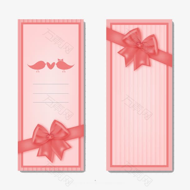 粉色蝴蝶结装饰婚礼卡矢量图