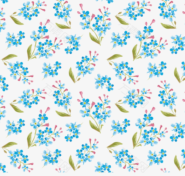 蓝色水彩花卉无缝背景矢量素材