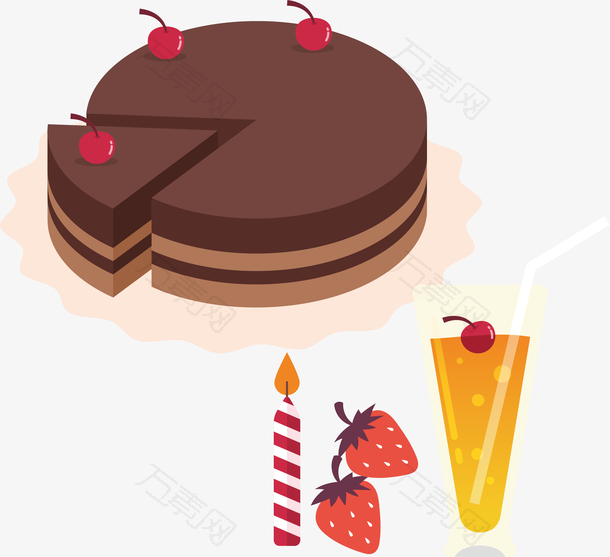 巧克力蛋糕草莓饮料卡通蛋糕生日