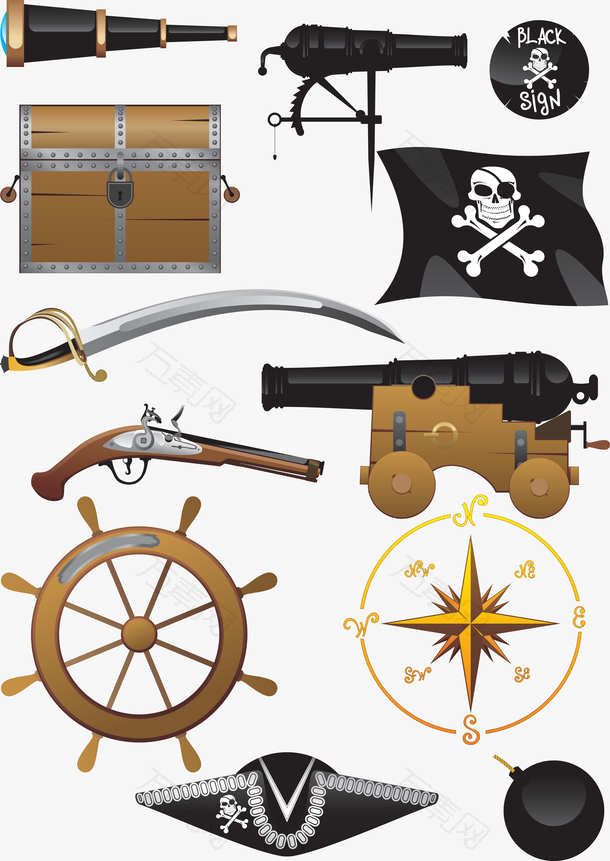 海盗装备用品矢量素材