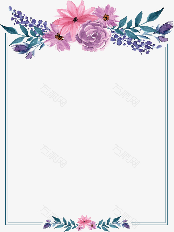 手绘风粉紫色花朵边框