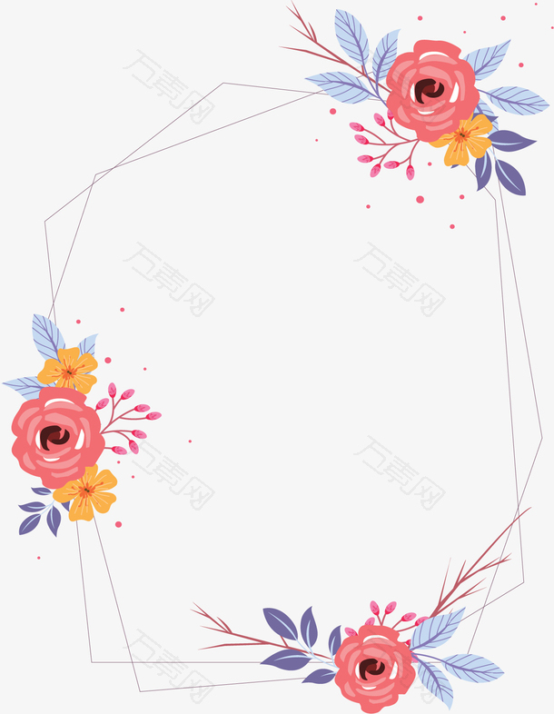 粉红花朵婚礼边框