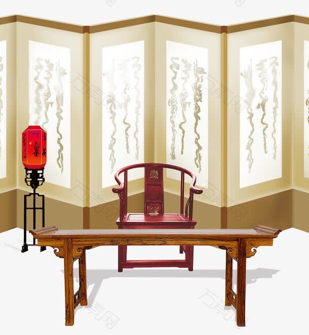 中式桌椅屏风素材