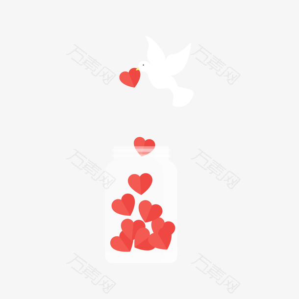 白色鸽子和瓶子中的红色心形