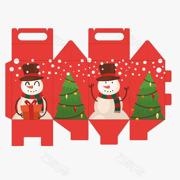 红绿白色卡通雪人圣诞树包装盒