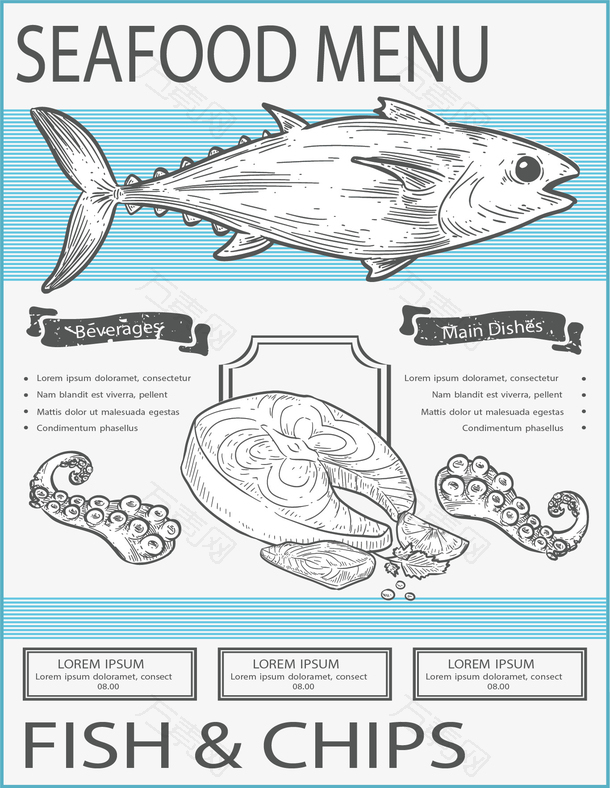 手绘海鲜水产菜单