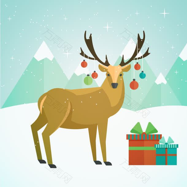 驯鹿背景装饰着圣诞球矢量图