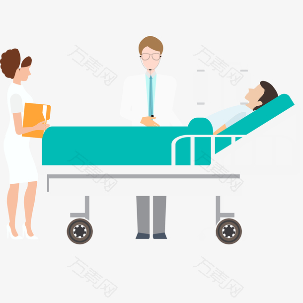 医务人员和床上的病人插画