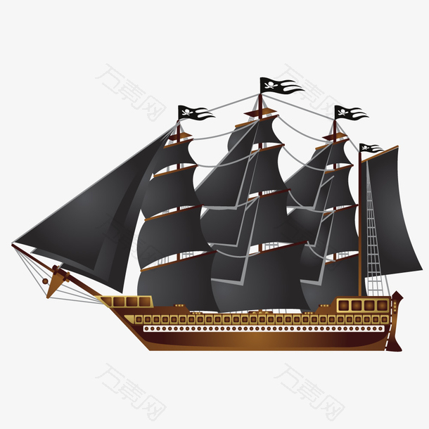 手绘复古帆船工艺品矢量设计素材