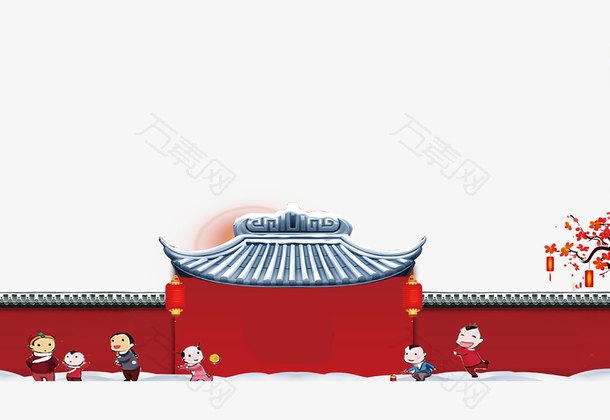 中式城墙红墙绿瓦
