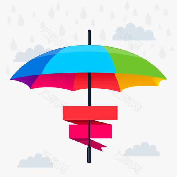 彩虹色雨伞矢量素材