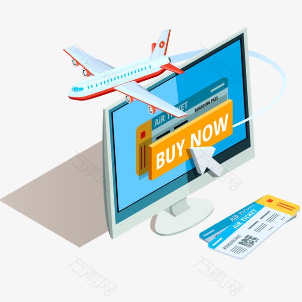 网上购买飞机票立体插画