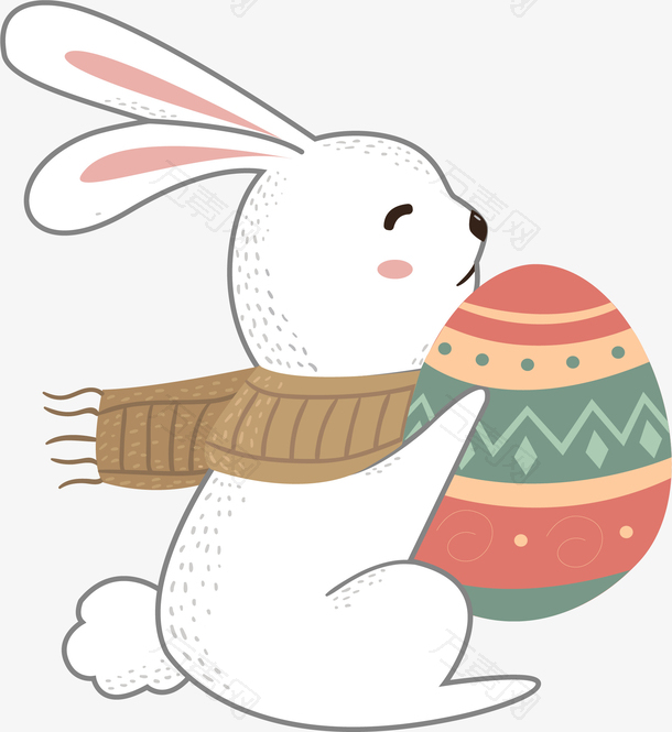可爱抱着彩蛋的兔子