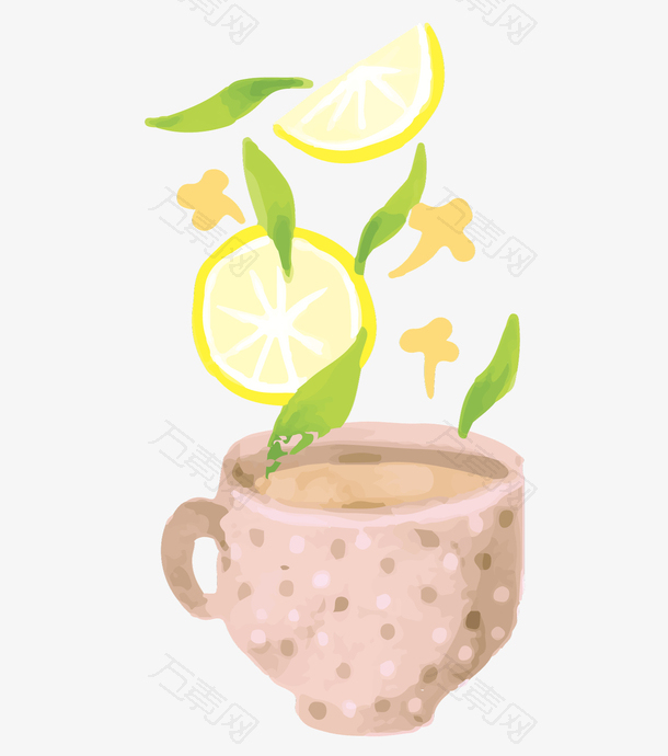 柠檬切片淡粉色杯子小清新水彩手