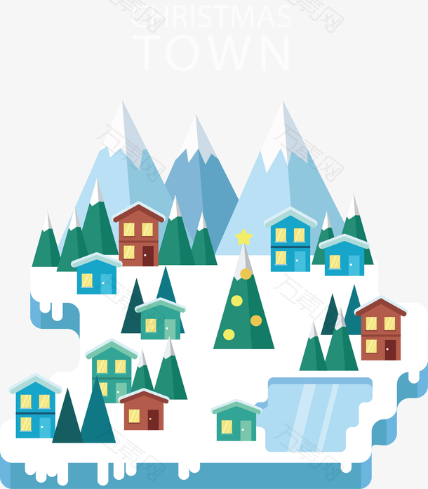 圣诞节美丽冰山小镇