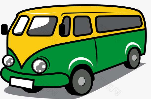 黄绿色矢量卡通巴士