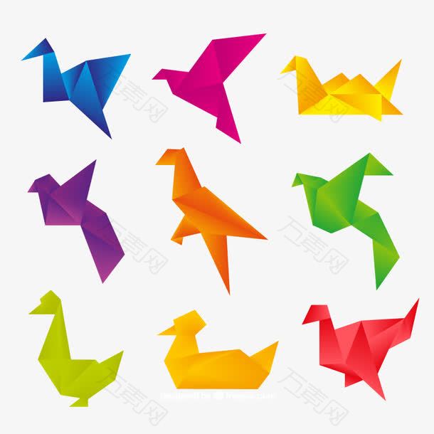 9款彩色折纸鸽子矢量图