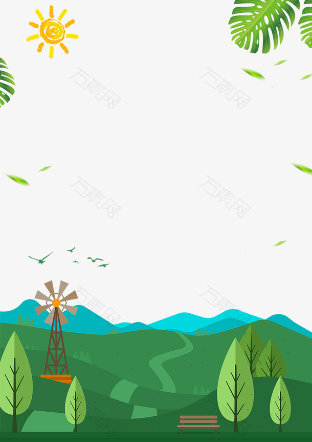 夏季树木装饰大自然绿色边框背景
