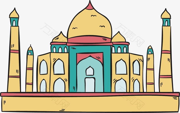 矢量图水彩黄色清真寺
