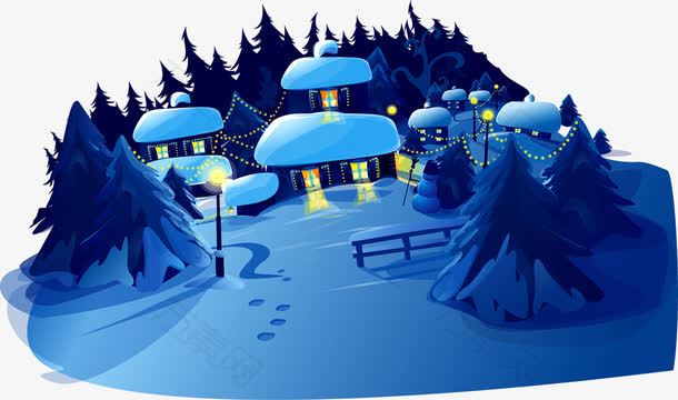 农村夜景雪景