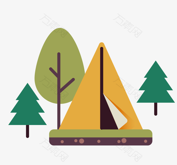 扁平化的帐篷和树木