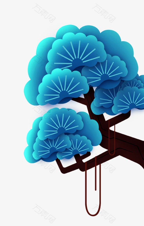 蓝色手绘卡通中秋节中国风树木