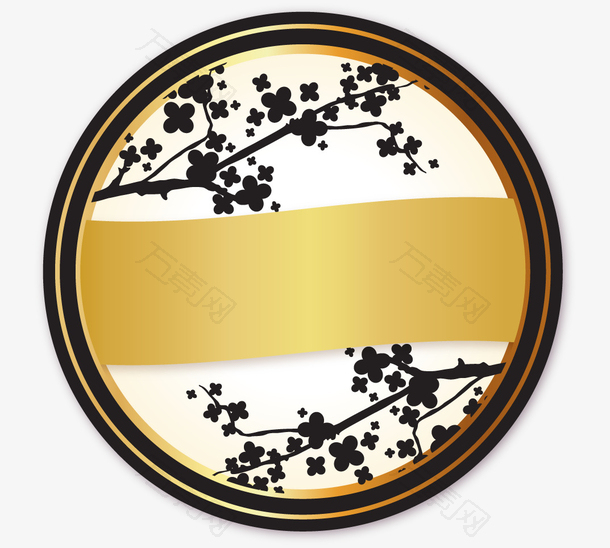 日本黑色和黄金标签圆形上下泼墨