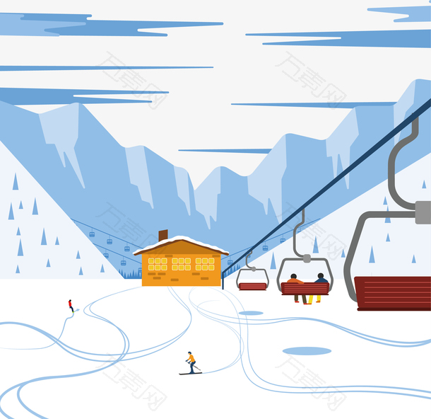 冬季雪山乘坐缆车