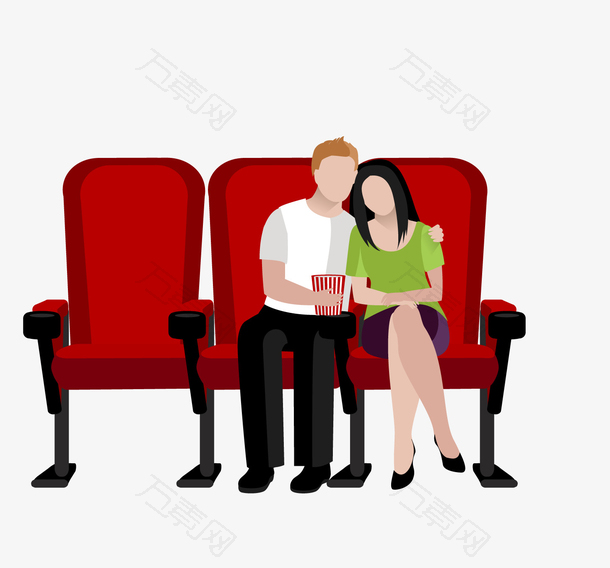 矢量卡通电影院情侣座椅素材