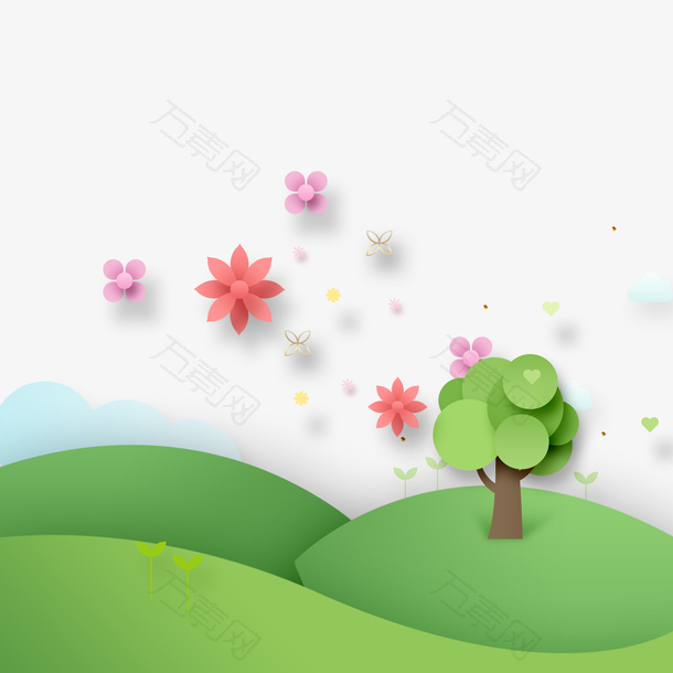 矢量温馨春季折纸风景插画