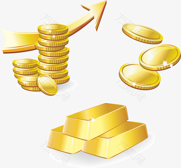 立体3D金币金条矢量图