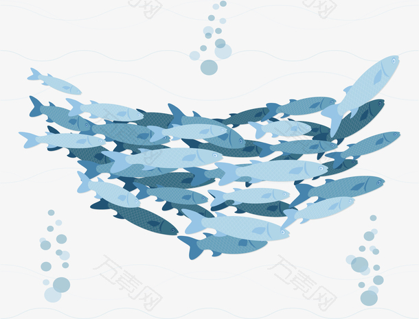 蓝色海洋游走的鱼群
