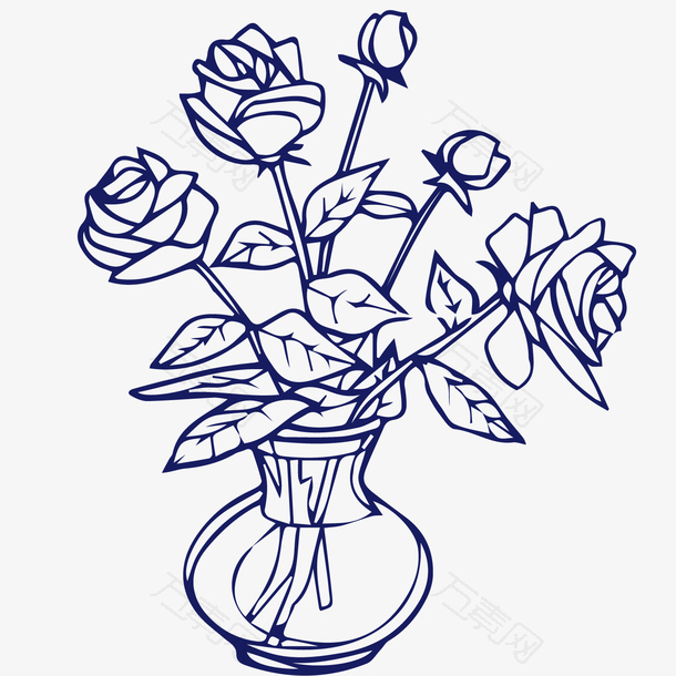手绘玫瑰花瓶设计素材
