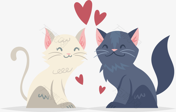 矢量图可爱的黑白猫猫情侣