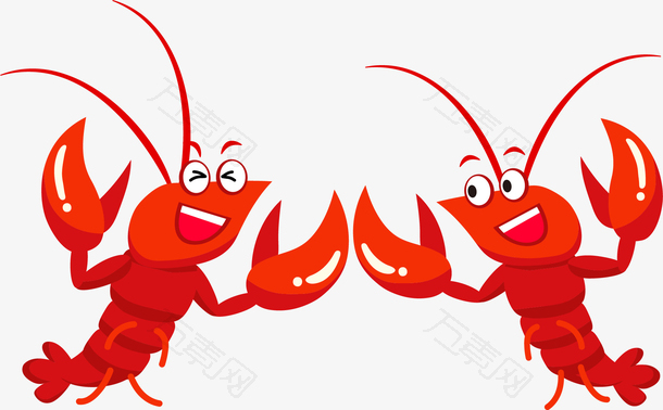 夏季红色龙虾手绘插画