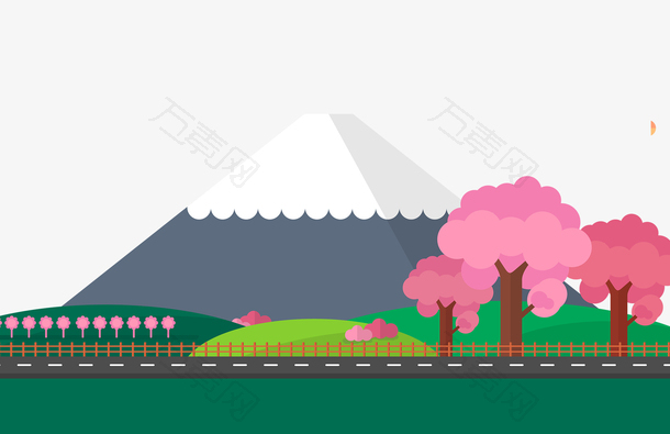 春季踏青樱花富士山