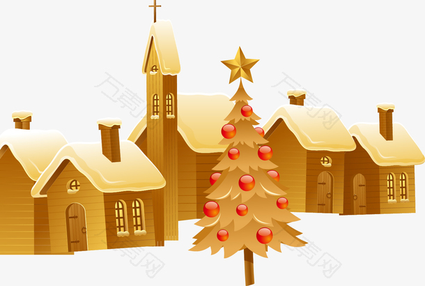 手绘金色房子圣诞树