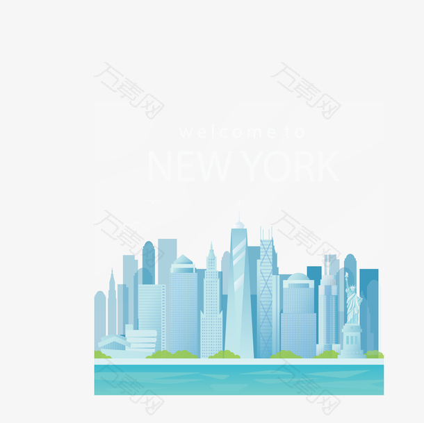 淡蓝色纽约旅游海报