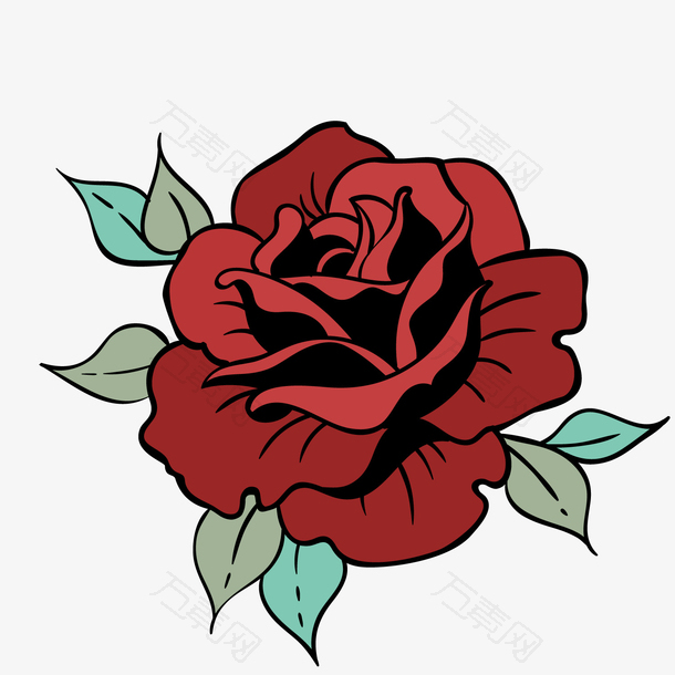 一朵手绘的红色玫瑰