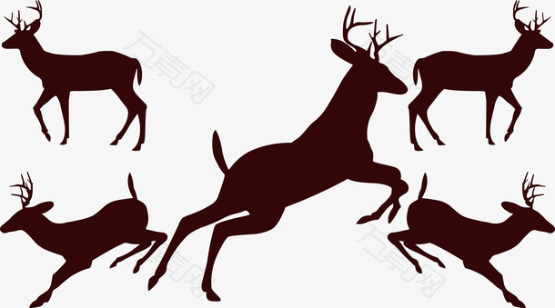 简约多种动作的小鹿剪影矢量图