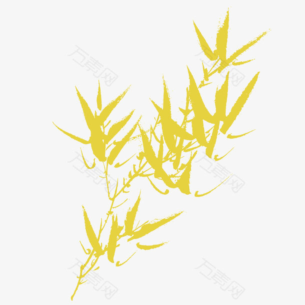 斜着的金色竹子带几片竹叶卡通矢
