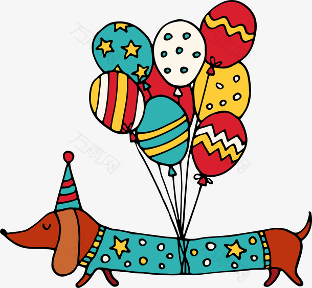 卡通彩色气球和狗狗