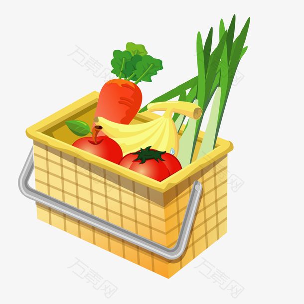 卡通购物篮里的蔬菜水果