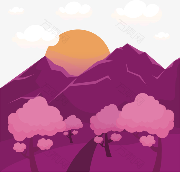 紫色山坡矢量