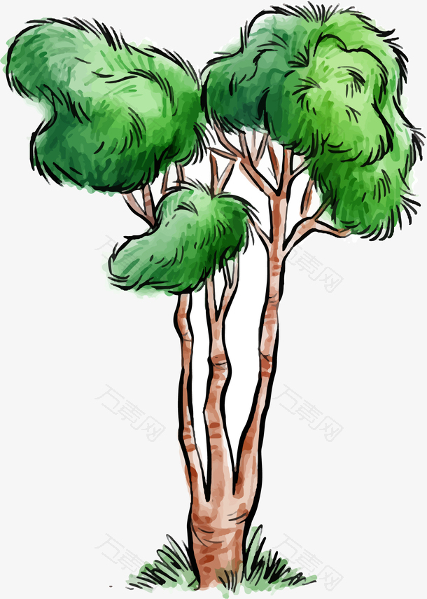 手绘创意景观树水彩树设计元素