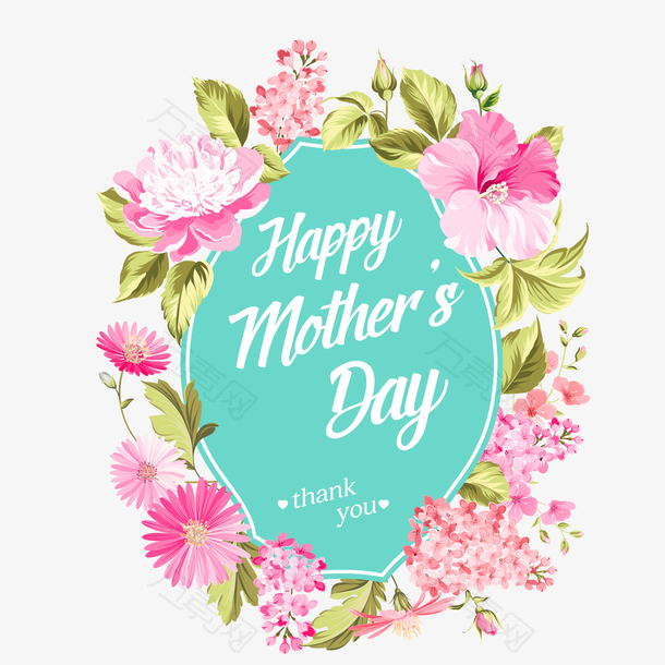 手绘母亲节花卉装饰标签设计